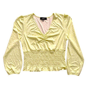 Slipslide 90s Y2K Babydoll XL Boho Smocked Empire Waist Yellow Top Long Sleeve